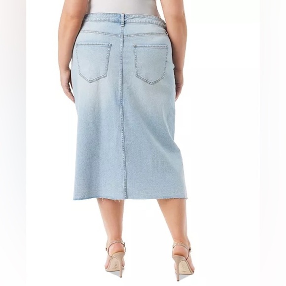 Jessica Simpson Light Blue Denim Midi Skirt with Raw Him Womens 18 Plus Size - Picture 2 of 14